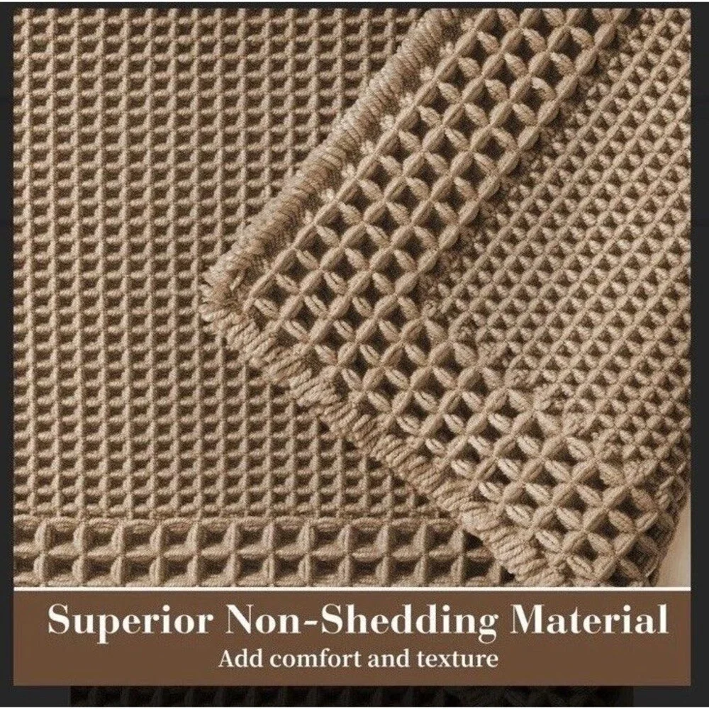 Waffle Bathroom Runner Rugs, Super Absorbent Bath Mat Non Slip 61x183